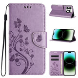 Butterfly Flower Pattern Flip Leather Phone Case, For iPhone 16 Pro, For iPhone 16 Plus, For iPhone 16, For iPhone 15 Pro Max, For iPhone 15 Pro, For iPhone 15 Plus