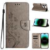 Butterfly Flower Pattern Flip Leather Phone Case, For iPhone 16 Pro, For iPhone 16 Plus, For iPhone 16, For iPhone 15 Pro Max, For iPhone 15 Pro, For iPhone 15 Plus