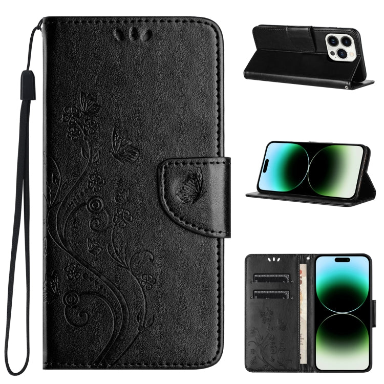 Butterfly Flower Pattern Flip Leather Phone Case, For iPhone 16 Pro, For iPhone 16 Plus, For iPhone 16, For iPhone 15 Pro Max, For iPhone 15 Pro, For iPhone 15 Plus