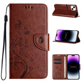 Butterfly Flower Pattern Flip Leather Phone Case, For iPhone 16 Pro, For iPhone 16 Plus, For iPhone 16, For iPhone 15 Pro Max, For iPhone 15 Pro, For iPhone 15 Plus