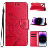 Butterfly Flower Pattern Flip Leather Phone Case, For iPhone 16 Pro, For iPhone 16 Plus, For iPhone 16, For iPhone 15 Pro Max, For iPhone 15 Pro, For iPhone 15 Plus