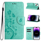 Butterfly Flower Pattern Flip Leather Phone Case, For iPhone 16 Pro, For iPhone 16 Plus, For iPhone 16, For iPhone 15 Pro Max, For iPhone 15 Pro, For iPhone 15 Plus