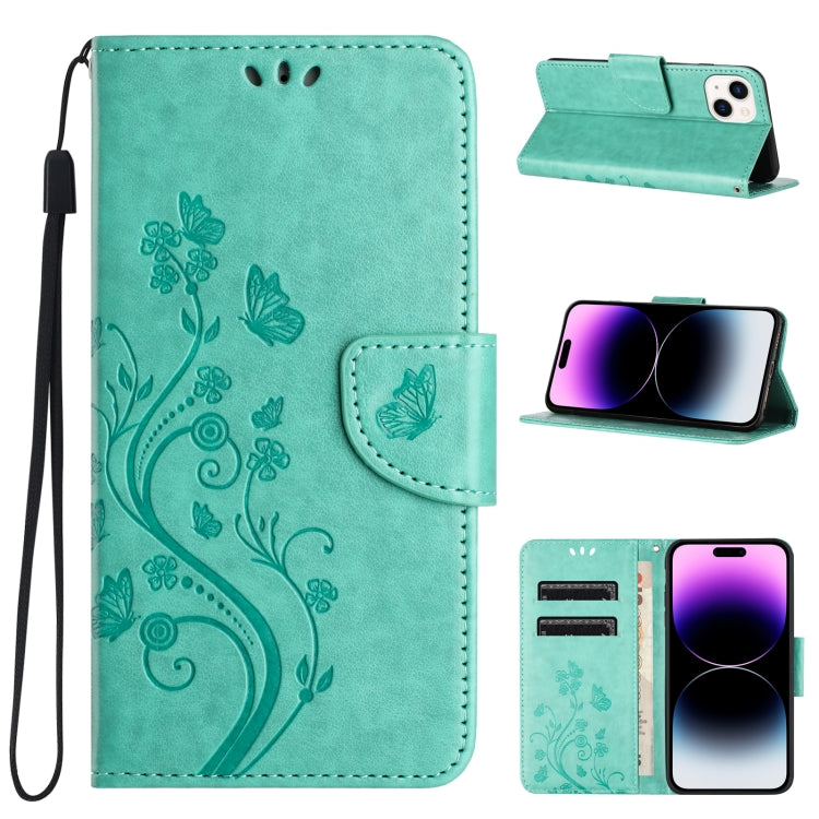 Butterfly Flower Pattern Flip Leather Phone Case, For iPhone 16 Pro, For iPhone 16 Plus, For iPhone 16, For iPhone 15 Pro Max, For iPhone 15 Pro, For iPhone 15 Plus