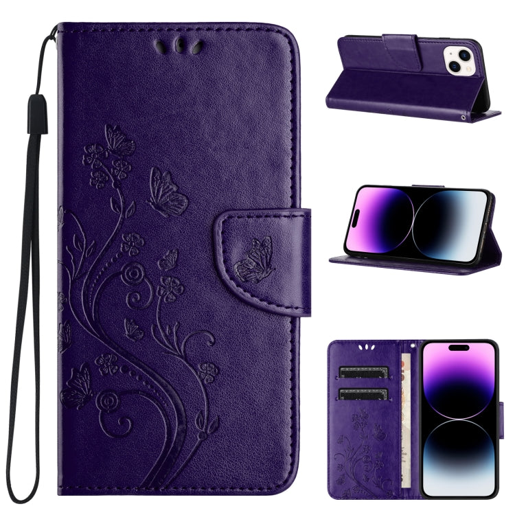 Butterfly Flower Pattern Flip Leather Phone Case, For iPhone 16 Pro, For iPhone 16 Plus, For iPhone 16, For iPhone 15 Pro Max, For iPhone 15 Pro, For iPhone 15 Plus