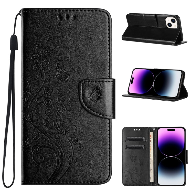 Butterfly Flower Pattern Flip Leather Phone Case, For iPhone 16 Pro, For iPhone 16 Plus, For iPhone 16, For iPhone 15 Pro Max, For iPhone 15 Pro, For iPhone 15 Plus