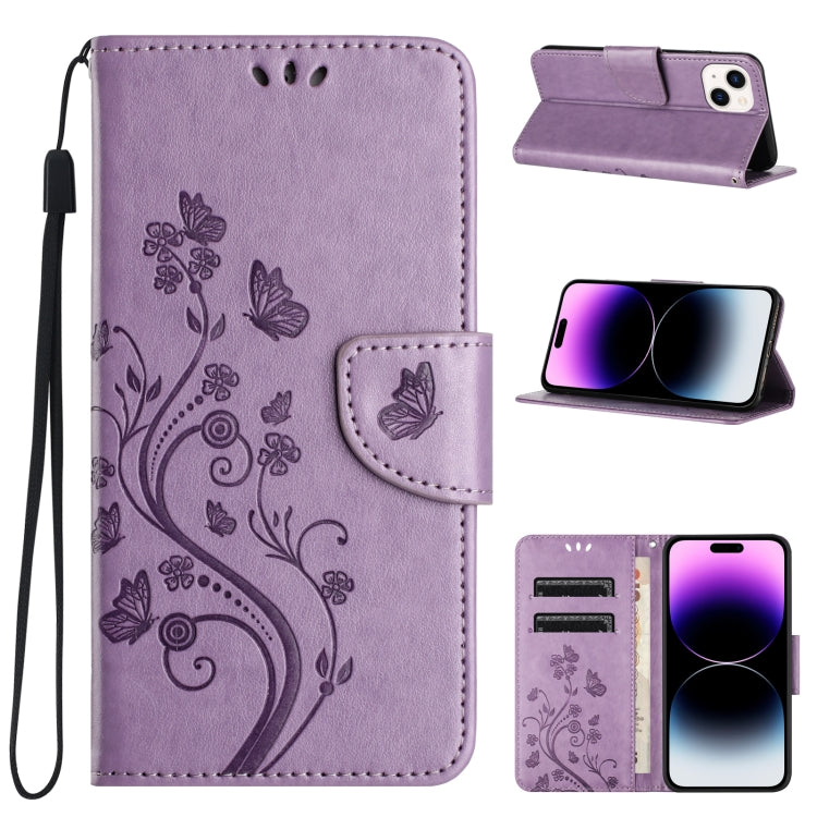 Butterfly Flower Pattern Flip Leather Phone Case, For iPhone 16 Pro, For iPhone 16 Plus, For iPhone 16, For iPhone 15 Pro Max, For iPhone 15 Pro, For iPhone 15 Plus