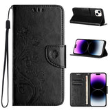 Butterfly Flower Pattern Flip Leather Phone Case, For iPhone 15