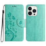 Butterfly Flower Pattern Flip Leather Phone Case, For iPhone 16 Pro, For iPhone 16 Plus, For iPhone 16, For iPhone 15 Pro Max, For iPhone 15 Pro, For iPhone 15 Plus