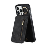 Retro Ring and Zipper RFID Card Slot Phone Case, For iPhone 16 Pro, For iPhone 16 Plus, For iPhone 16, For iPhone 15 Pro Max, For iPhone 15 Pro, For iPhone 15 Plus