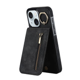 Retro Ring and Zipper RFID Card Slot Phone Case, For iPhone 16 Pro, For iPhone 16 Plus, For iPhone 16, For iPhone 15 Pro Max, For iPhone 15 Pro, For iPhone 15 Plus