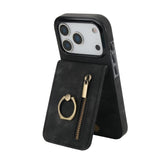 Retro Ring and Zipper RFID Card Slot Phone Case, For iPhone 17e / 16e, For iPhone 17 Pro Max, For iPhone 17 Pro, For iPhone 17, For iPhone Air, For iPhone 16 Pro Max