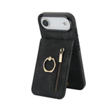 Retro Ring and Zipper RFID Card Slot Phone Case, For iPhone 17e / 16e, For iPhone 17 Pro Max, For iPhone 17 Pro, For iPhone 17, For iPhone Air, For iPhone 16 Pro Max