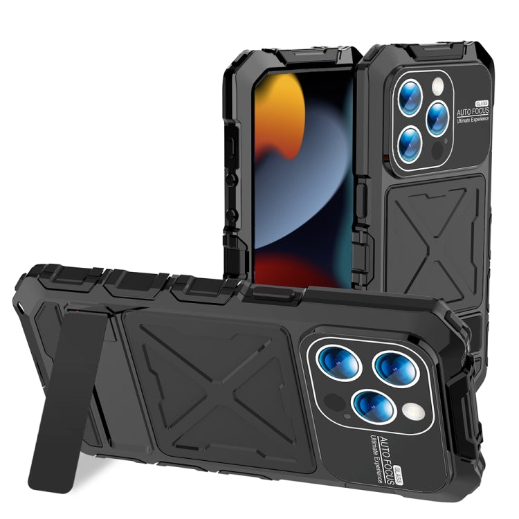 R-JUST Metal + Silicone + Tempered Glass Life Waterproof Phone Case with Holder, For iPhone 17 Pro Max, For iPhone 17 Pro, For iPhone 17, For iPhone Air, For iPhone 15 Pro Max, For iPhone 15 Pro, For iPhone 15 Plus, For iPhone 15