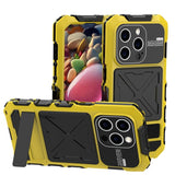 R-JUST Metal + Silicone + Tempered Glass Life Waterproof Phone Case with Holder, For iPhone 17 Pro Max, For iPhone 17 Pro, For iPhone 17, For iPhone Air, For iPhone 15 Pro Max, For iPhone 15 Pro, For iPhone 15 Plus, For iPhone 15