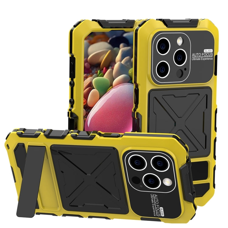 R-JUST Metal + Silicone + Tempered Glass Life Waterproof Phone Case with Holder, For iPhone 17 Pro Max, For iPhone 17 Pro, For iPhone 17, For iPhone Air, For iPhone 15 Pro Max, For iPhone 15 Pro, For iPhone 15 Plus, For iPhone 15
