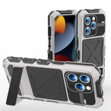 R-JUST Metal + Silicone + Tempered Glass Life Waterproof Phone Case with Holder, For iPhone 17 Pro Max, For iPhone 17 Pro, For iPhone 17, For iPhone Air, For iPhone 15 Pro Max, For iPhone 15 Pro, For iPhone 15 Plus, For iPhone 15