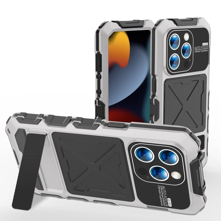 R-JUST Metal + Silicone + Tempered Glass Life Waterproof Phone Case with Holder, For iPhone 17 Pro Max, For iPhone 17 Pro, For iPhone 17, For iPhone Air, For iPhone 15 Pro Max, For iPhone 15 Pro, For iPhone 15 Plus, For iPhone 15