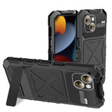 R-JUST Metal + Silicone + Tempered Glass Life Waterproof Phone Case with Holder, For iPhone 17 Pro Max, For iPhone 17 Pro, For iPhone 17, For iPhone Air, For iPhone 15 Pro Max, For iPhone 15 Pro, For iPhone 15 Plus, For iPhone 15