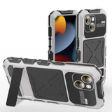 R-JUST Metal + Silicone + Tempered Glass Life Waterproof Phone Case with Holder, For iPhone 17 Pro Max, For iPhone 17 Pro, For iPhone 17, For iPhone Air, For iPhone 15 Pro Max, For iPhone 15 Pro, For iPhone 15 Plus, For iPhone 15