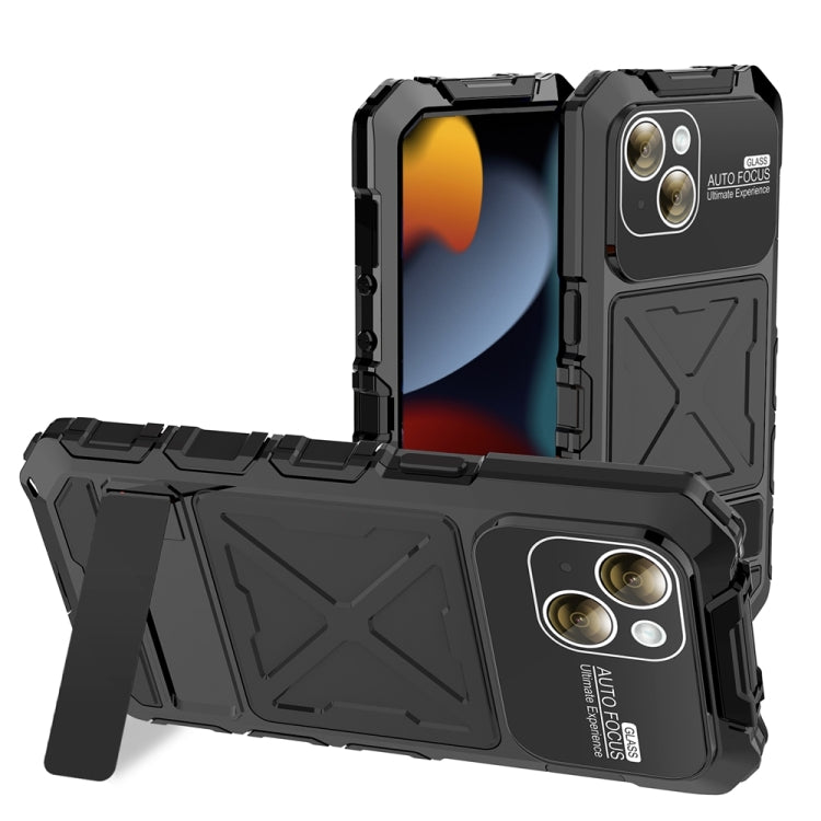 R-JUST Metal + Silicone + Tempered Glass Life Waterproof Phone Case with Holder, For iPhone 17 Pro Max, For iPhone 17 Pro, For iPhone 17, For iPhone Air, For iPhone 15 Pro Max, For iPhone 15 Pro, For iPhone 15 Plus, For iPhone 15
