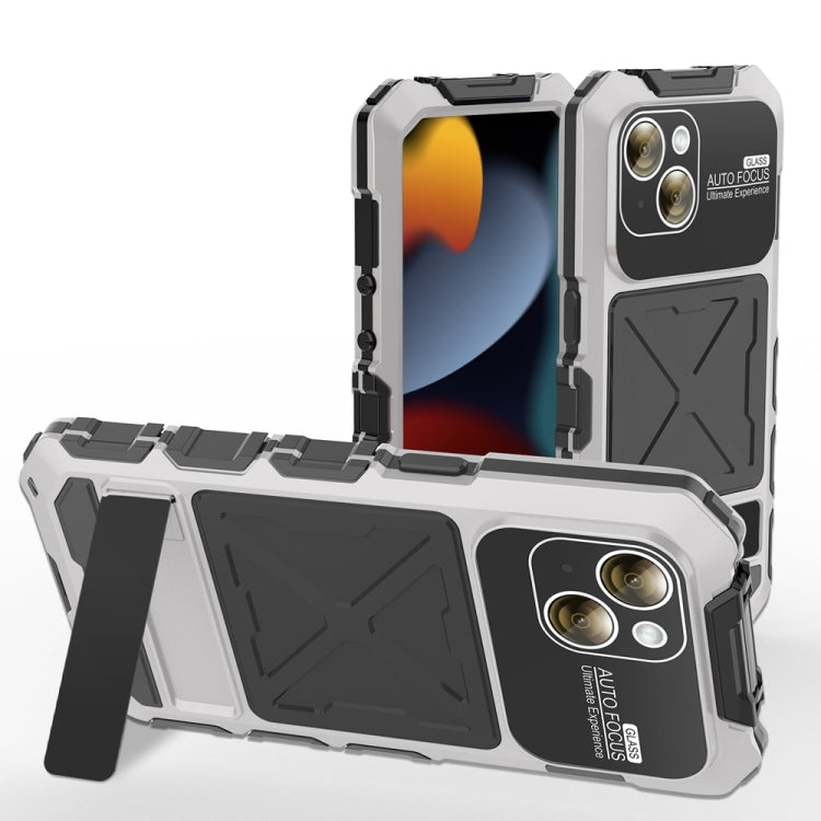 R-JUST Metal + Silicone + Tempered Glass Life Waterproof Phone Case with Holder, For iPhone 17 Pro Max, For iPhone 17 Pro, For iPhone 17, For iPhone Air, For iPhone 15 Pro Max, For iPhone 15 Pro, For iPhone 15 Plus, For iPhone 15