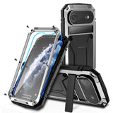 R-JUST Metal + Silicone + Tempered Glass Life Waterproof Phone Case with Holder, For iPhone 17 Pro Max, For iPhone 17 Pro, For iPhone 17, For iPhone Air, For iPhone 15 Pro Max, For iPhone 15 Pro, For iPhone 15 Plus, For iPhone 15