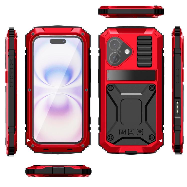 R-JUST Metal + Silicone + Tempered Glass Life Waterproof Phone Case with Holder, For iPhone 18, For iPhone 18 Pro, For iPhone 18 Pro Max, For iPhone 17 Pro Max, For iPhone 17 Pro, For iPhone 17, For iPhone Air, For iPhone 15 Pro Max, For iPhone 15 Pro ...