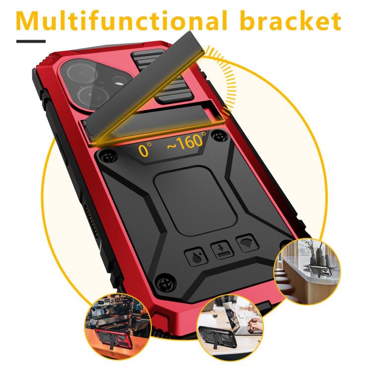 R-JUST Metal + Silicone + Tempered Glass Life Waterproof Phone Case with Holder, For iPhone 18, For iPhone 18 Pro, For iPhone 18 Pro Max, For iPhone 17 Pro Max, For iPhone 17 Pro, For iPhone 17, For iPhone Air, For iPhone 15 Pro Max, For iPhone 15 Pro ...