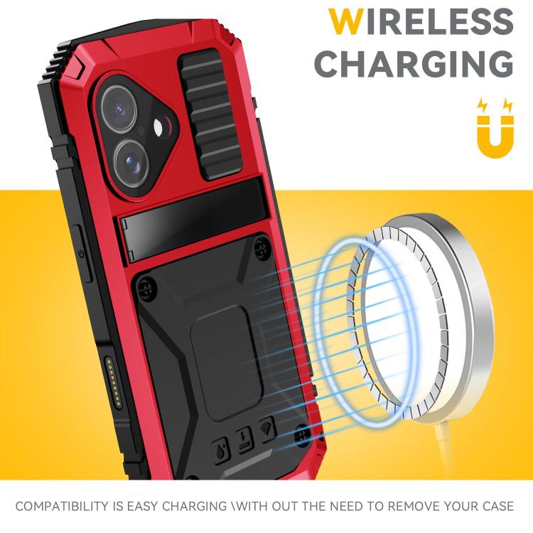 R-JUST Metal + Silicone + Tempered Glass Life Waterproof Phone Case with Holder, For iPhone 18, For iPhone 18 Pro, For iPhone 18 Pro Max, For iPhone 17 Pro Max, For iPhone 17 Pro, For iPhone 17, For iPhone Air, For iPhone 15 Pro Max, For iPhone 15 Pro ...