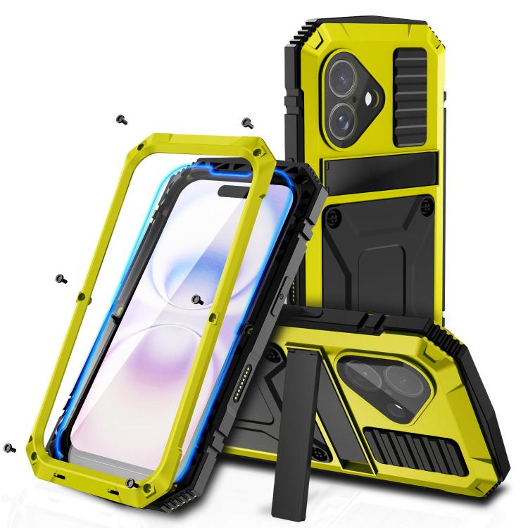 R-JUST Metal + Silicone + Tempered Glass Life Waterproof Phone Case with Holder, For iPhone 18, For iPhone 18 Pro, For iPhone 18 Pro Max, For iPhone 17 Pro Max, For iPhone 17 Pro, For iPhone 17, For iPhone Air, For iPhone 15 Pro Max, For iPhone 15 Pro ...