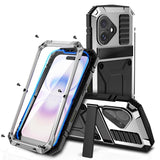 R-JUST Metal + Silicone + Tempered Glass Life Waterproof Phone Case with Holder, For iPhone 18, For iPhone 18 Pro, For iPhone 18 Pro Max, For iPhone 17 Pro Max, For iPhone 17 Pro, For iPhone 17, For iPhone Air, For iPhone 15 Pro Max, For iPhone 15 Pro ...