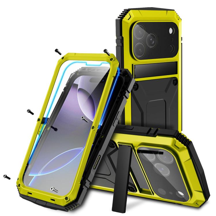R-JUST Metal + Silicone + Tempered Glass Life Waterproof Phone Case with Holder, For iPhone 18, For iPhone 18 Pro, For iPhone 18 Pro Max, For iPhone 17 Pro Max, For iPhone 17 Pro, For iPhone 17, For iPhone Air, For iPhone 15 Pro Max, For iPhone 15 Pro ...