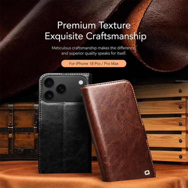 QIALINO Classic 103 Buckle Genuine Leather Phone Case, For iPhone 18 Pro, For iPhone 18 Pro Max, For iPhone 17e / 16e, For iPhone 17 Pro Max, For iPhone 17 Pro, For iPhone 17, For iPhone Air, For iPhone 15 Pro Max, For iPhone 15 Plus