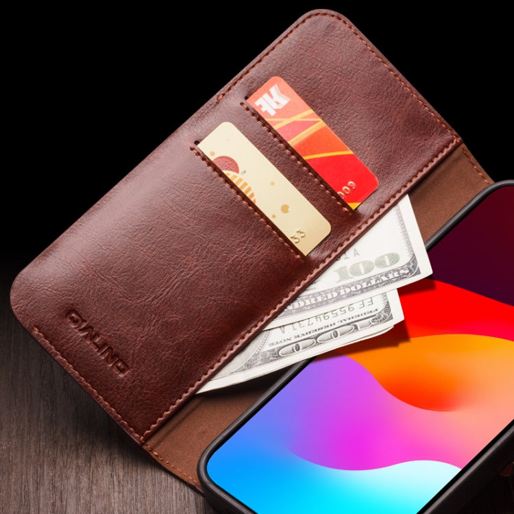 QIALINO Classic 103 Buckle Genuine Leather Phone Case, For iPhone 18 Pro, For iPhone 18 Pro Max, For iPhone 17e / 16e, For iPhone 17 Pro Max, For iPhone 17 Pro, For iPhone 17, For iPhone Air, For iPhone 15 Pro Max, For iPhone 15 Plus