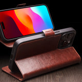 QIALINO Classic 103 Buckle Genuine Leather Phone Case, For iPhone 17e / 16e, For iPhone 17 Pro Max, For iPhone 17 Pro, For iPhone 17, For iPhone Air, For iPhone 15 Pro Max, For iPhone 15 Plus, For iPhone 15