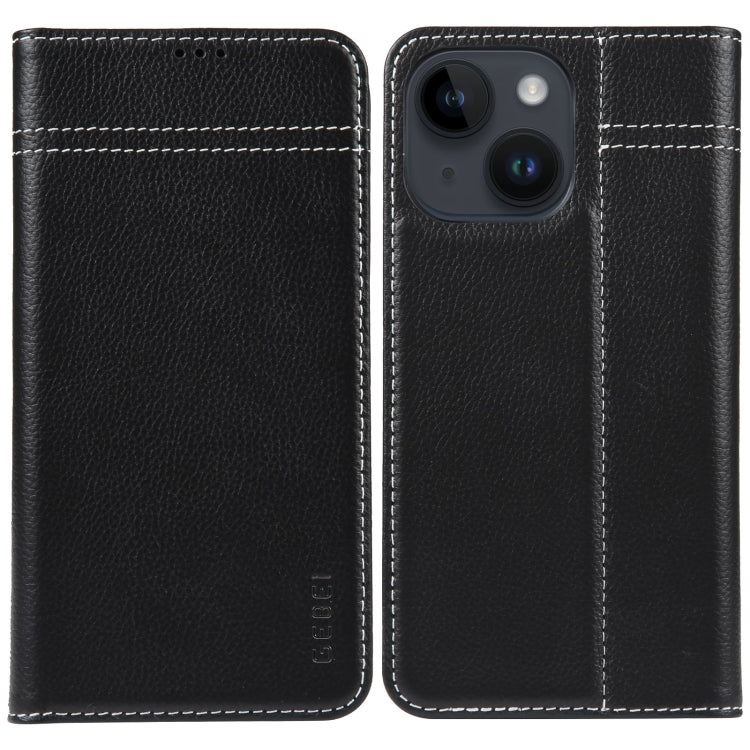 GEBEI Top-grain Horizontal Flip Leather Phone Case, For iPhone 15