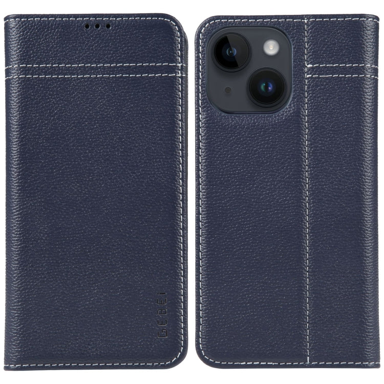 GEBEI Top-grain Horizontal Flip Leather Phone Case, For iPhone 15
