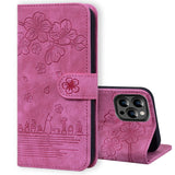 Cartoon Sakura Cat Embossed Leather Phone Case, For iPhone 15 Pro Max, For iPhone 15 Pro, For iPhone 15 Plus, For iPhone 15, For iPhone 14 Plus, For iPhone 14, For iPhone 14 Pro, For iPhone 14 Pro Max