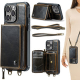JEEHOOD C22 Series Zipper Wallet Leather Phone Case with Dual Lanyard, For iPhone 17 Pro Max, For iPhone 17 Pro, For iPhone Air, For iPhone 16 Pro Max, For iPhone 16 Pro, For iPhone 16 Plus, For iPhone 16, For iPhone 15 Pro Max