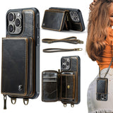 JEEHOOD C22 Series Zipper Wallet Leather Phone Case with Dual Lanyard, For iPhone 17 Pro Max, For iPhone 17 Pro, For iPhone Air, For iPhone 16 Pro Max, For iPhone 16 Pro, For iPhone 16 Plus, For iPhone 16, For iPhone 15 Pro Max