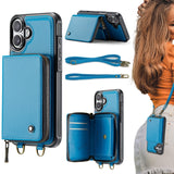 JEEHOOD C22 Series Zipper Wallet Leather Phone Case with Dual Lanyard, For iPhone 17 Pro Max, For iPhone 17 Pro, For iPhone Air, For iPhone 16 Pro Max, For iPhone 16 Pro, For iPhone 16 Plus, For iPhone 16, For iPhone 15 Pro Max
