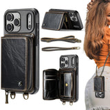 JEEHOOD C22 Series Zipper Wallet Leather Phone Case with Dual Lanyard, For iPhone 17 Pro Max, For iPhone 17 Pro, For iPhone Air, For iPhone 16 Pro Max, For iPhone 16 Pro, For iPhone 16 Plus, For iPhone 16, For iPhone 15 Pro Max