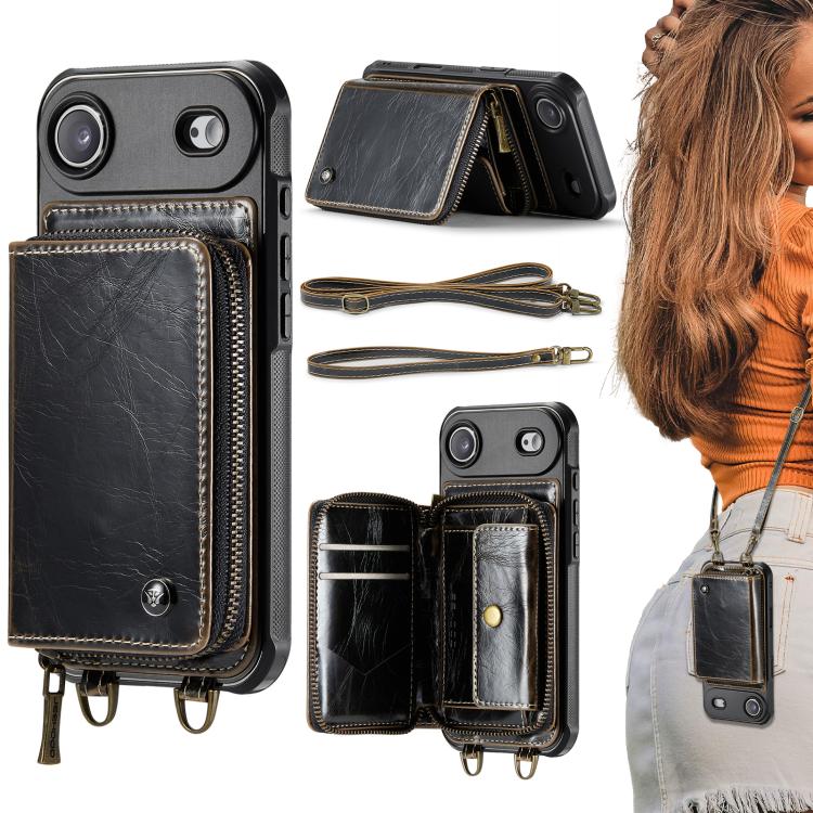JEEHOOD C22 Series Zipper Wallet Leather Phone Case with Dual Lanyard, For iPhone 17 Pro Max, For iPhone 17 Pro, For iPhone Air, For iPhone 16 Pro Max, For iPhone 16 Pro, For iPhone 16 Plus, For iPhone 16, For iPhone 15 Pro Max