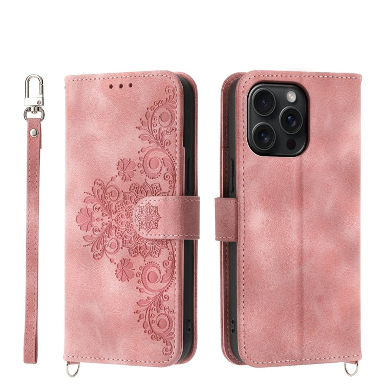 Skin-feel Flowers Embossed Wallet Leather Phone Case, For iPhone 15 Pro Max, For iPhone 15 Pro, For iPhone 15 Plus, For iPhone 15