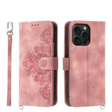 Skin-feel Flowers Embossed Wallet Leather Phone Case, For iPhone 15 Pro Max, For iPhone 15 Pro, For iPhone 15 Plus, For iPhone 15