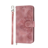 Skin-feel Flowers Embossed Wallet Leather Phone Case, For iPhone 15 Pro Max, For iPhone 15 Pro, For iPhone 15 Plus, For iPhone 15