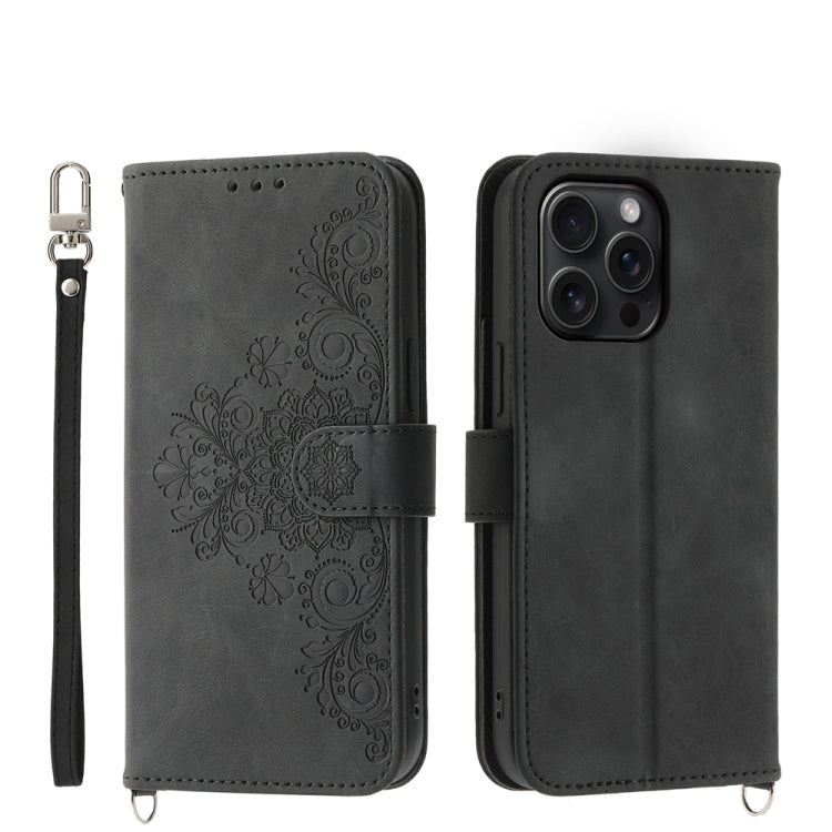 Skin-feel Flowers Embossed Wallet Leather Phone Case, For iPhone 15 Pro Max, For iPhone 15 Pro, For iPhone 15 Plus, For iPhone 15