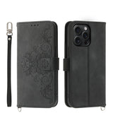 Skin-feel Flowers Embossed Wallet Leather Phone Case, For iPhone 15 Pro Max, For iPhone 15 Pro, For iPhone 15 Plus, For iPhone 15