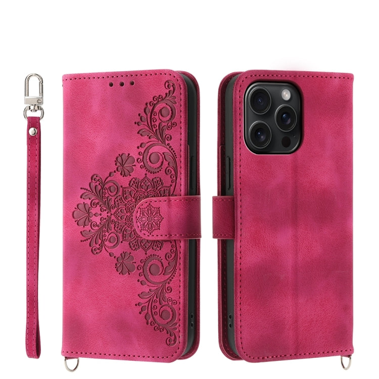 Skin-feel Flowers Embossed Wallet Leather Phone Case, For iPhone 15 Pro Max, For iPhone 15 Pro, For iPhone 15 Plus, For iPhone 15