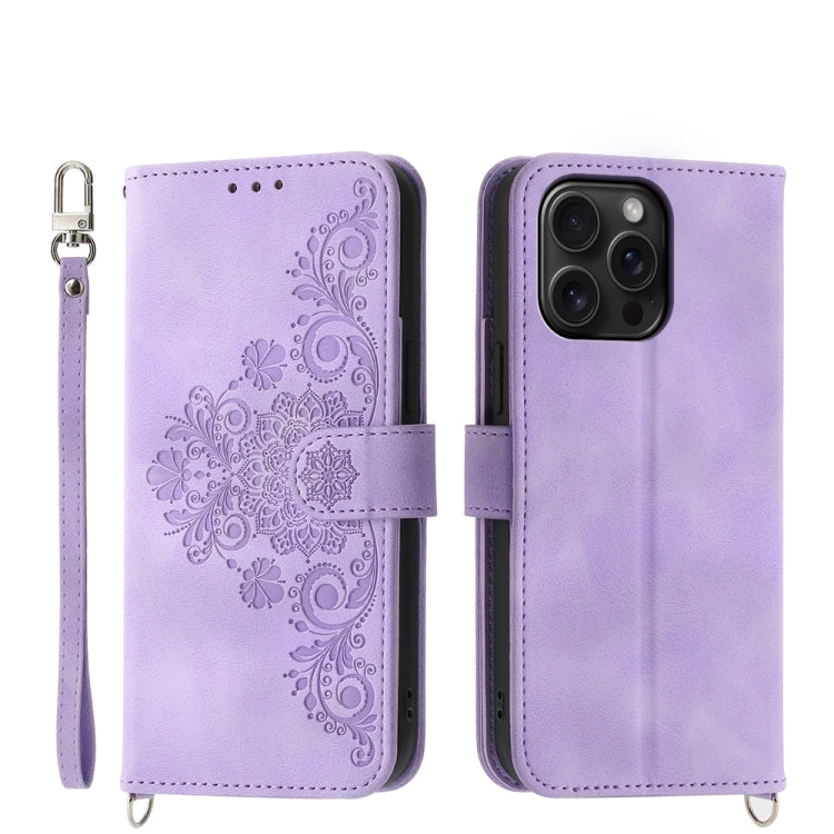Skin-feel Flowers Embossed Wallet Leather Phone Case, For iPhone 15 Pro Max, For iPhone 15 Pro, For iPhone 15 Plus, For iPhone 15